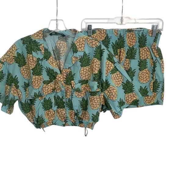 Zara Pineapple Cropped Top & Shorts Set Womens Small & Medium Tropical Beachy - Picture 3 of 16